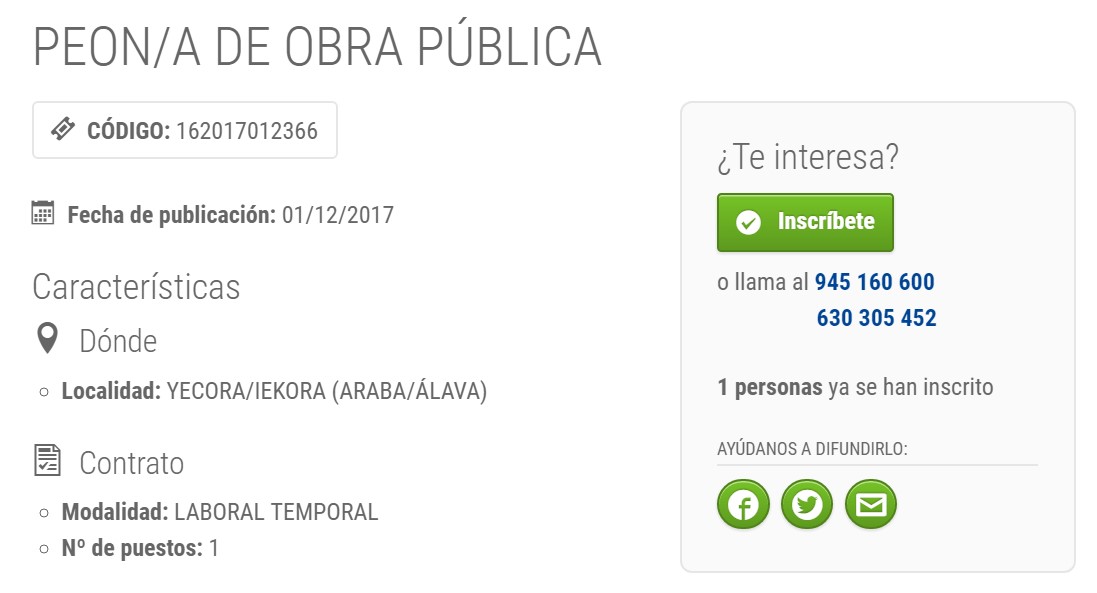 oferta de empleo peón yécora rioja alavesa