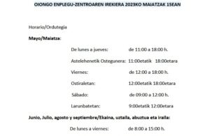 APERTURA CENTRO EMPLEO OION DÍA 15 DE MAYO – APERTURA CENTRO EMPLEO OION DÍA 15 DE MAYO DE 2023 OIONGO ENPLEGU-ZENTROAREN IREKIERA MAIATZAK 15EAN